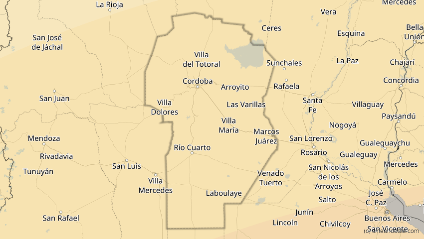 A map of Córdoba, Argentinien, showing the path of the 1. Apr 2098 Partielle Sonnenfinsternis