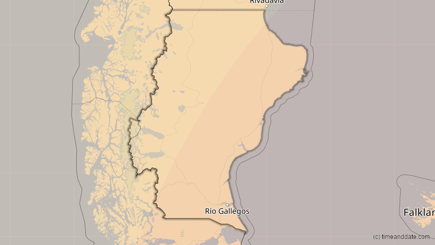 A map of Santa Cruz, Argentinien, showing the path of the 1. Apr 2098 Partielle Sonnenfinsternis