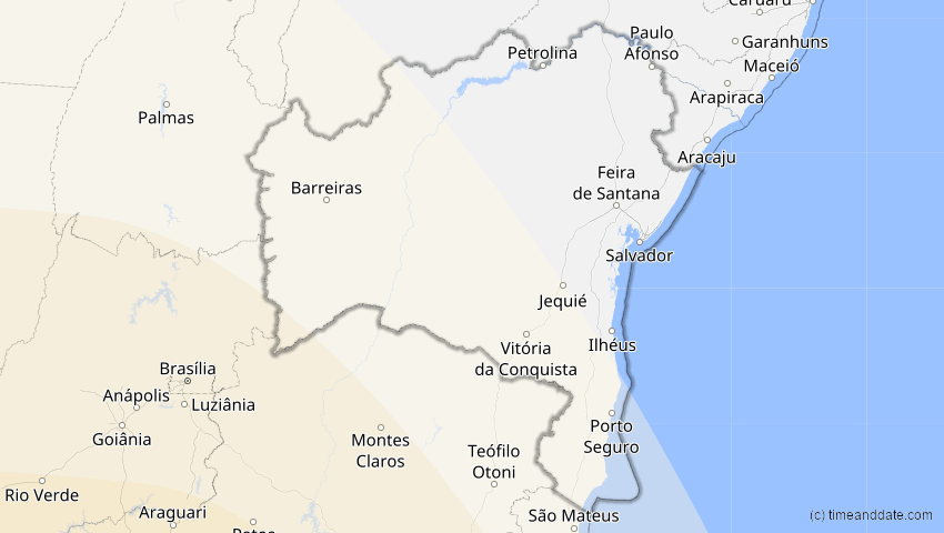 A map of Bahia, Brasilien, showing the path of the 1. Apr 2098 Partielle Sonnenfinsternis