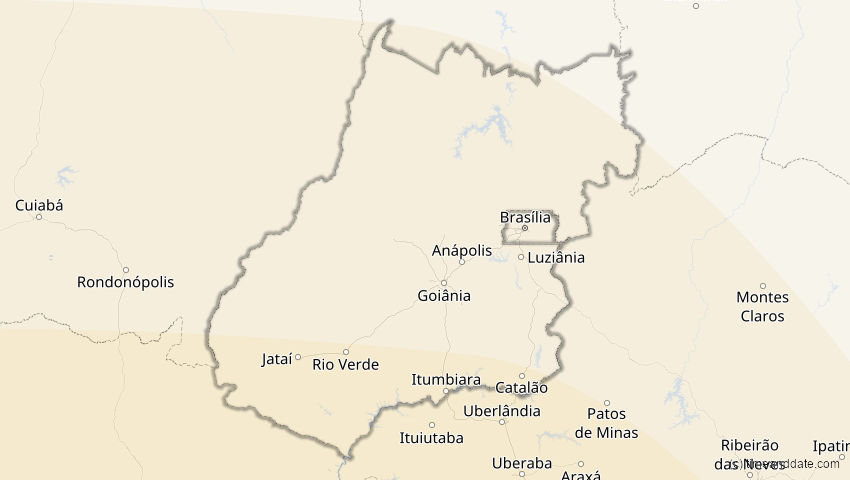 A map of Goiás, Brasilien, showing the path of the 1. Apr 2098 Partielle Sonnenfinsternis