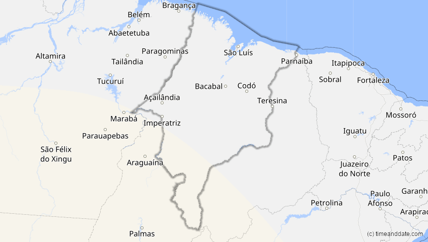 A map of Maranhão, Brasilien, showing the path of the 1. Apr 2098 Partielle Sonnenfinsternis