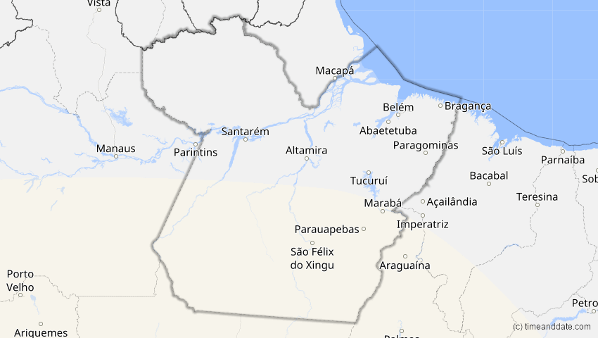 A map of Pará, Brasilien, showing the path of the 1. Apr 2098 Partielle Sonnenfinsternis