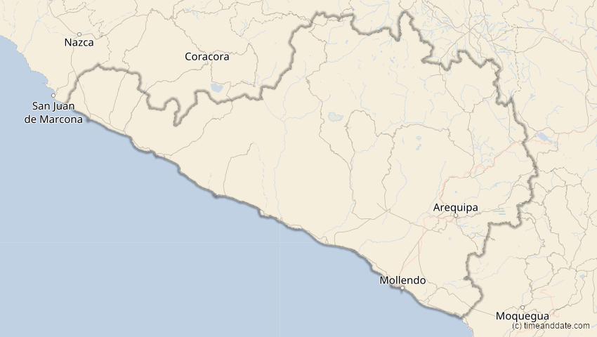 A map of Arequipa, Peru, showing the path of the 1. Apr 2098 Partielle Sonnenfinsternis