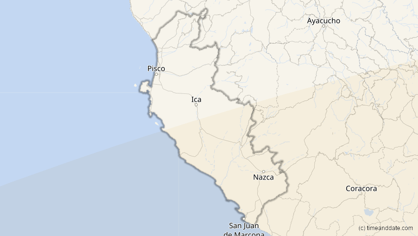 A map of Ica, Peru, showing the path of the 1. Apr 2098 Partielle Sonnenfinsternis