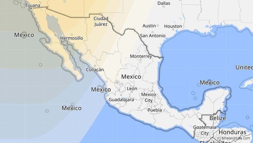 A map of Mexiko, showing the path of the 24. Sep 2098 Partielle Sonnenfinsternis