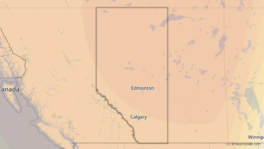 A map of Alberta, Kanada, showing the path of the 24. Sep 2098 Partielle Sonnenfinsternis