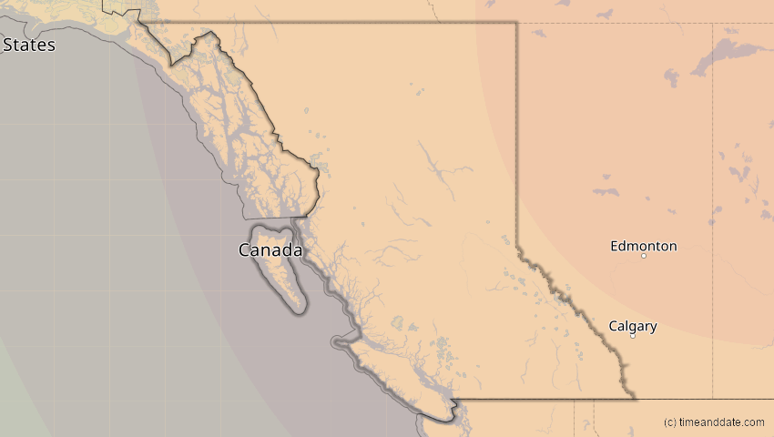 A map of British Columbia, Kanada, showing the path of the 24. Sep 2098 Partielle Sonnenfinsternis