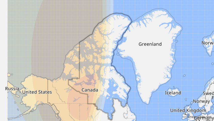A map of Nunavut, Kanada, showing the path of the 24. Sep 2098 Partielle Sonnenfinsternis
