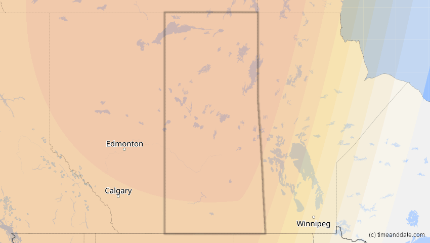 A map of Saskatchewan, Kanada, showing the path of the 24. Sep 2098 Partielle Sonnenfinsternis
