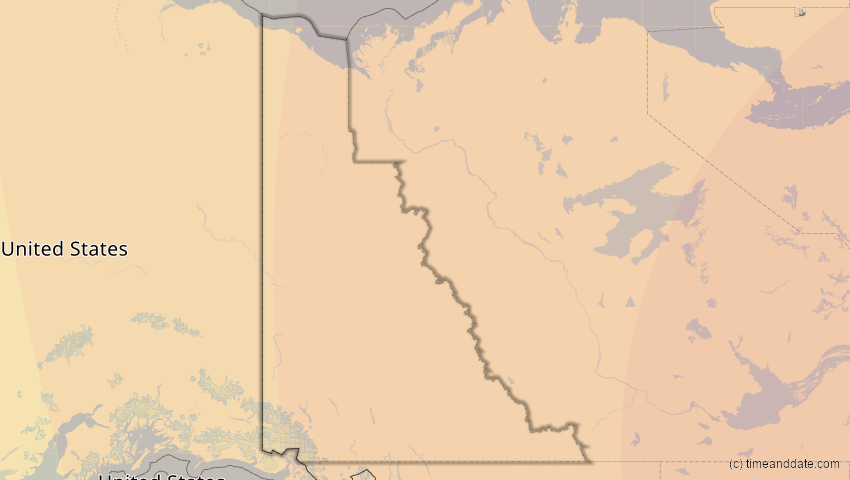 A map of Yukon, Kanada, showing the path of the 24. Sep 2098 Partielle Sonnenfinsternis