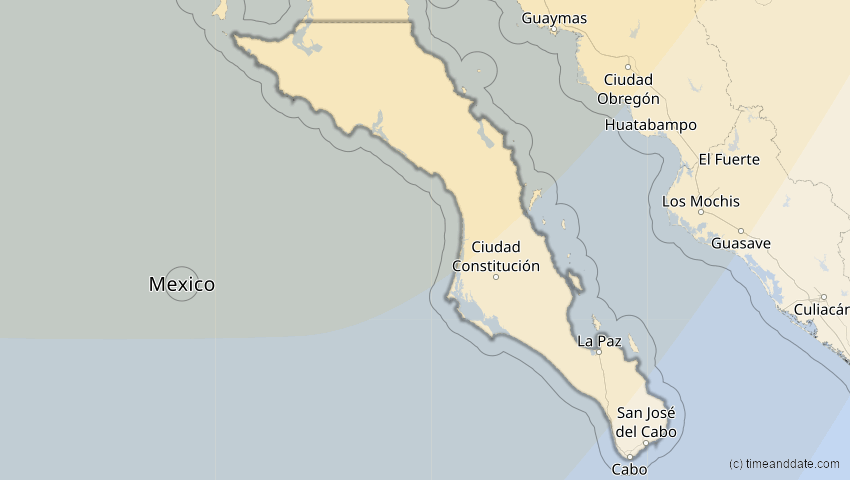 A map of Baja California Sur, Mexiko, showing the path of the 24. Sep 2098 Partielle Sonnenfinsternis