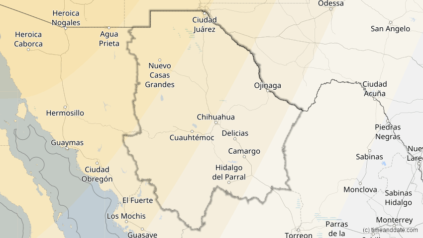 A map of Chihuahua, Mexiko, showing the path of the 24. Sep 2098 Partielle Sonnenfinsternis
