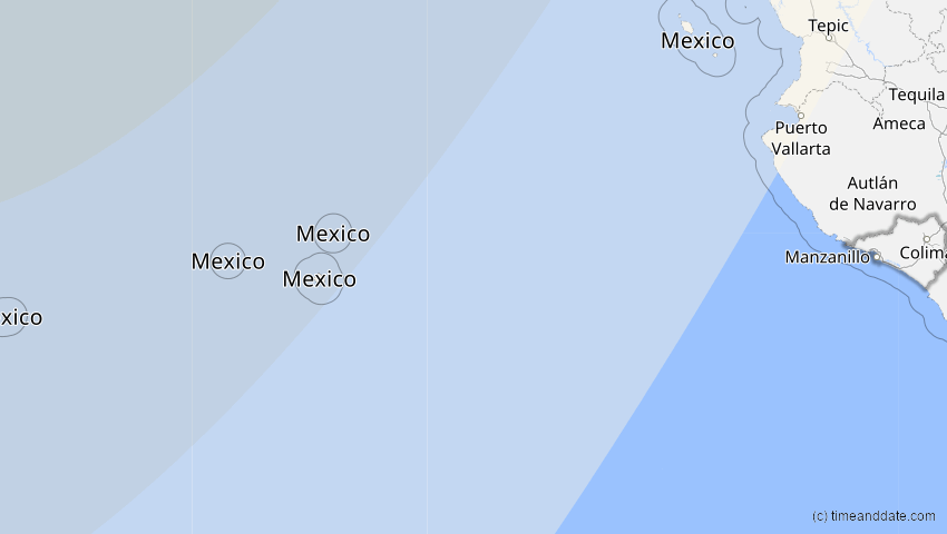 A map of Colima, Mexiko, showing the path of the 24. Sep 2098 Partielle Sonnenfinsternis