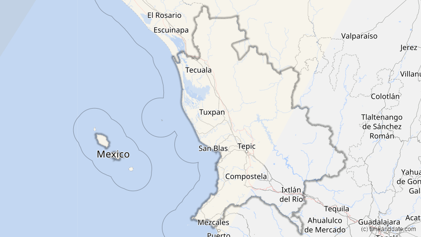 A map of Nayarit, Mexiko, showing the path of the 24. Sep 2098 Partielle Sonnenfinsternis