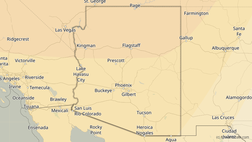 A map of Arizona, USA, showing the path of the 24. Sep 2098 Partielle Sonnenfinsternis