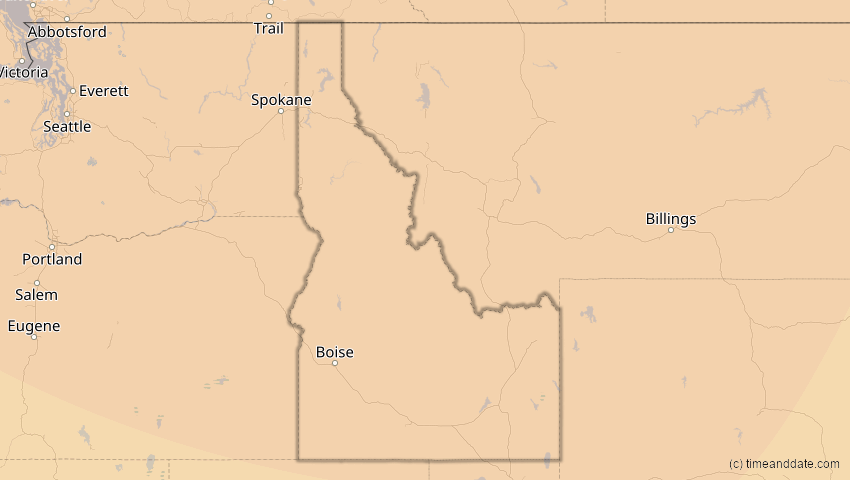 A map of Idaho, USA, showing the path of the 24. Sep 2098 Partielle Sonnenfinsternis