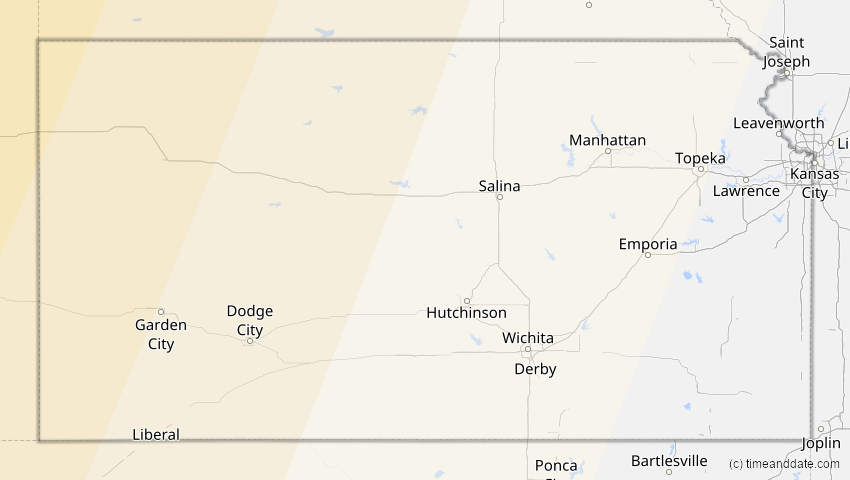 A map of Kansas, USA, showing the path of the 24. Sep 2098 Partielle Sonnenfinsternis