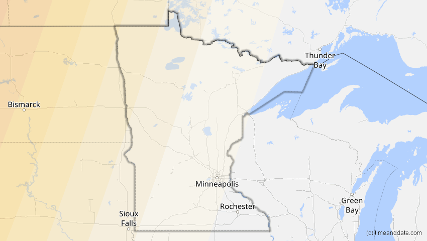 A map of Minnesota, USA, showing the path of the 24. Sep 2098 Partielle Sonnenfinsternis