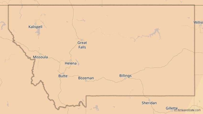 A map of Montana, USA, showing the path of the 24. Sep 2098 Partielle Sonnenfinsternis