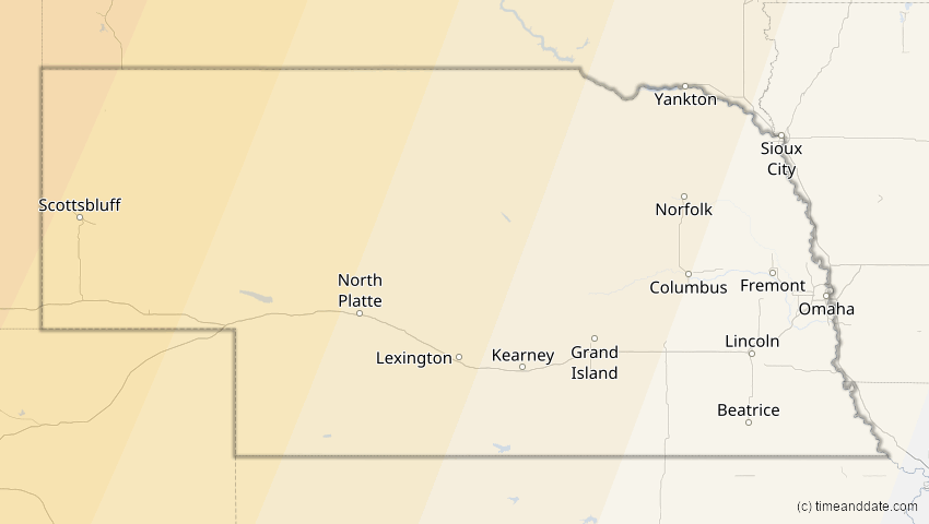 A map of Nebraska, USA, showing the path of the 24. Sep 2098 Partielle Sonnenfinsternis