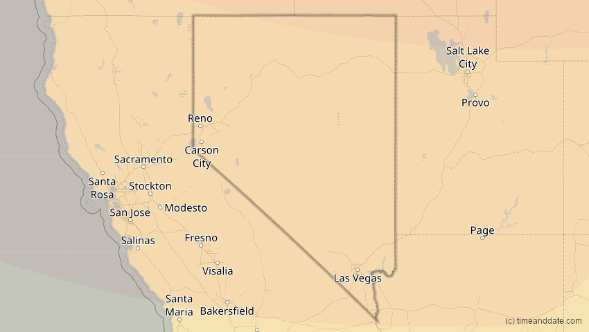 A map of Nevada, USA, showing the path of the 24. Sep 2098 Partielle Sonnenfinsternis