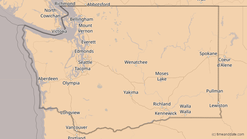 A map of Washington, USA, showing the path of the 24. Sep 2098 Partielle Sonnenfinsternis