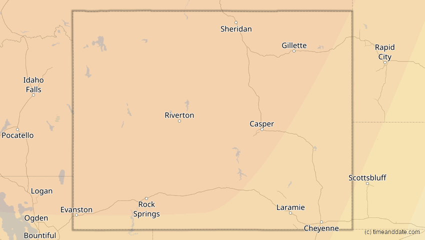 A map of Wyoming, USA, showing the path of the 24. Sep 2098 Partielle Sonnenfinsternis
