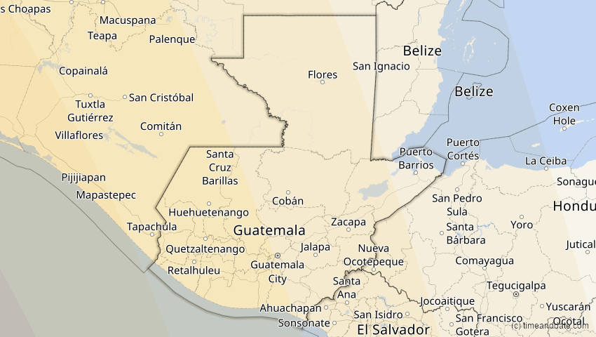 A map of Guatemala, showing the path of the 21. Mär 2099 Ringförmige Sonnenfinsternis