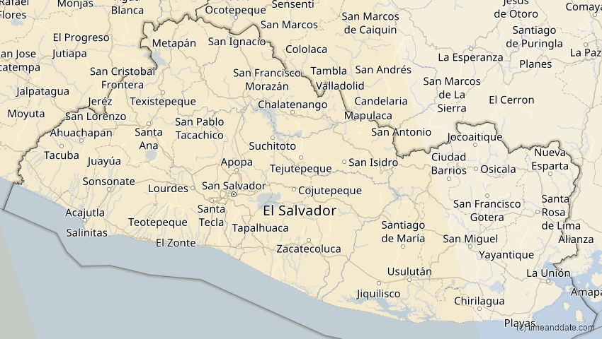 A map of El Salvador, showing the path of the 21. Mär 2099 Ringförmige Sonnenfinsternis
