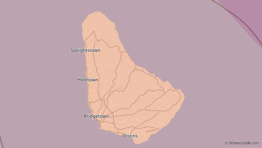 A map of Barbados, showing the path of the 14. Sep 2099 Totale Sonnenfinsternis