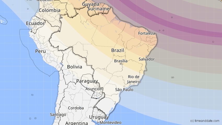 A map of Brasilien, showing the path of the 14. Sep 2099 Totale Sonnenfinsternis