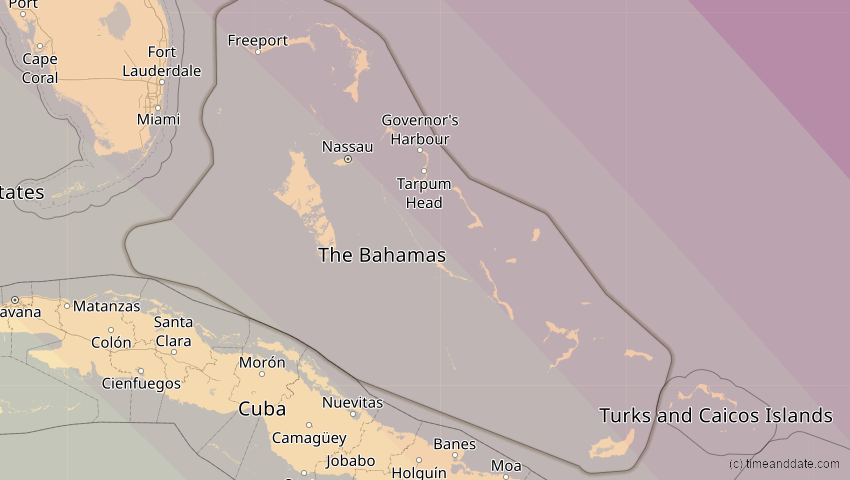 A map of Bahamas, showing the path of the 14. Sep 2099 Totale Sonnenfinsternis