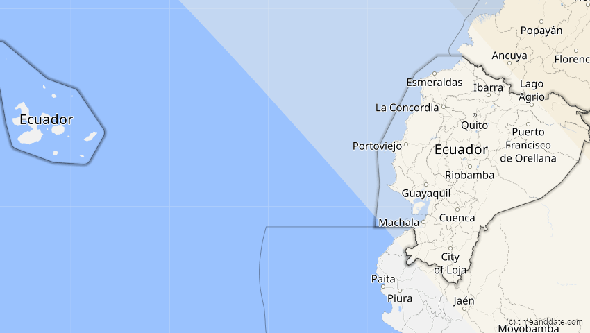 A map of Ecuador, showing the path of the 14. Sep 2099 Totale Sonnenfinsternis