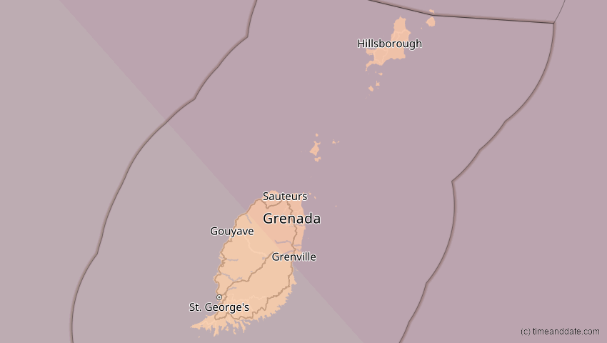A map of Grenada, showing the path of the 14. Sep 2099 Totale Sonnenfinsternis