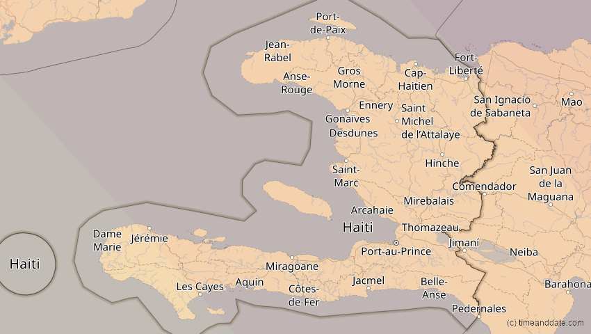 A map of Haiti, showing the path of the 14. Sep 2099 Totale Sonnenfinsternis