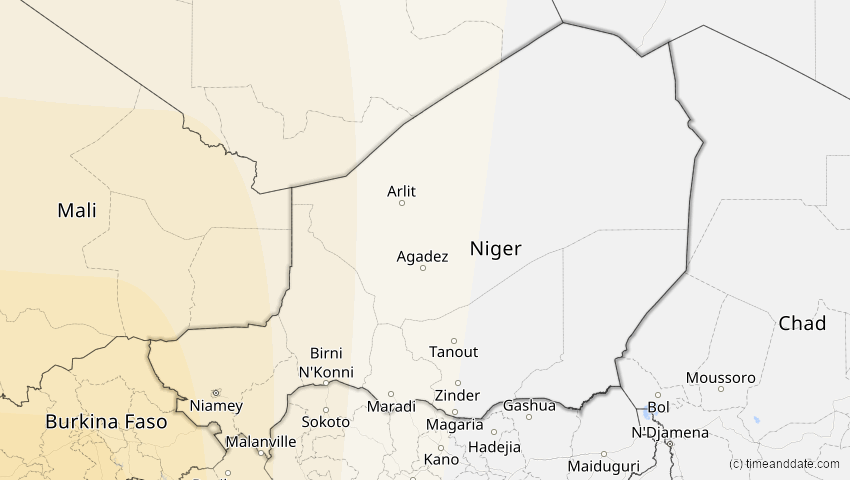 A map of Niger, showing the path of the 14. Sep 2099 Totale Sonnenfinsternis