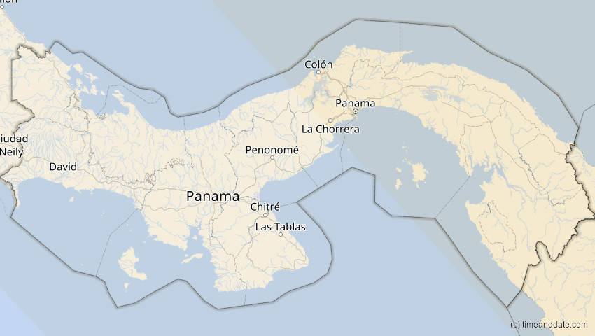 A map of Panama, showing the path of the 14. Sep 2099 Totale Sonnenfinsternis