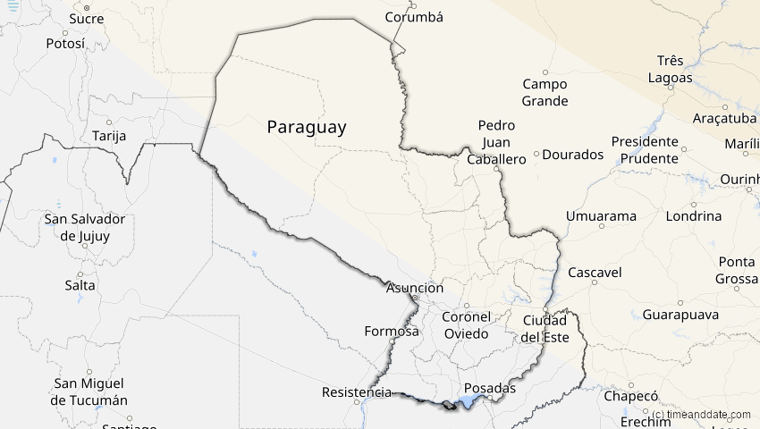 A map of Paraguay, showing the path of the 14. Sep 2099 Totale Sonnenfinsternis