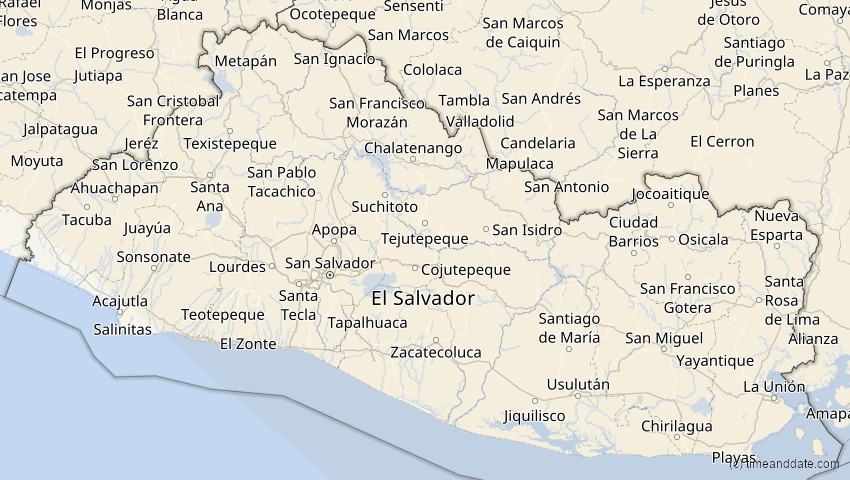 A map of El Salvador, showing the path of the 14. Sep 2099 Totale Sonnenfinsternis