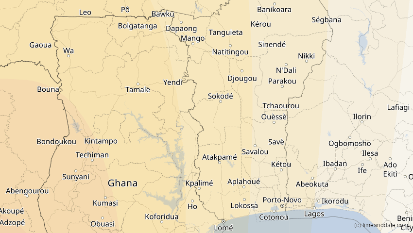 A map of Togo, showing the path of the 14. Sep 2099 Totale Sonnenfinsternis
