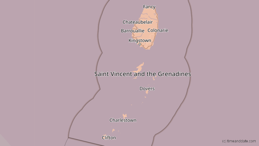 A map of St. Vincent und die Grenadinen, showing the path of the 14. Sep 2099 Totale Sonnenfinsternis