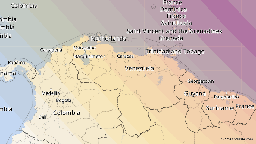 A map of Venezuela, showing the path of the 14. Sep 2099 Totale Sonnenfinsternis