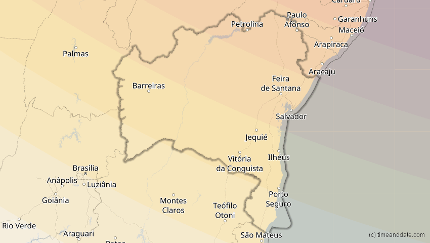 A map of Bahia, Brasilien, showing the path of the 14. Sep 2099 Totale Sonnenfinsternis