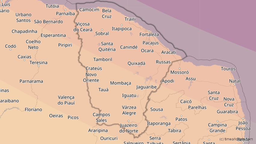 A map of Ceará, Brasilien, showing the path of the 14. Sep 2099 Totale Sonnenfinsternis