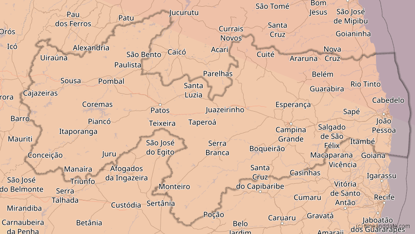 A map of Paraíba, Brasilien, showing the path of the 14. Sep 2099 Totale Sonnenfinsternis