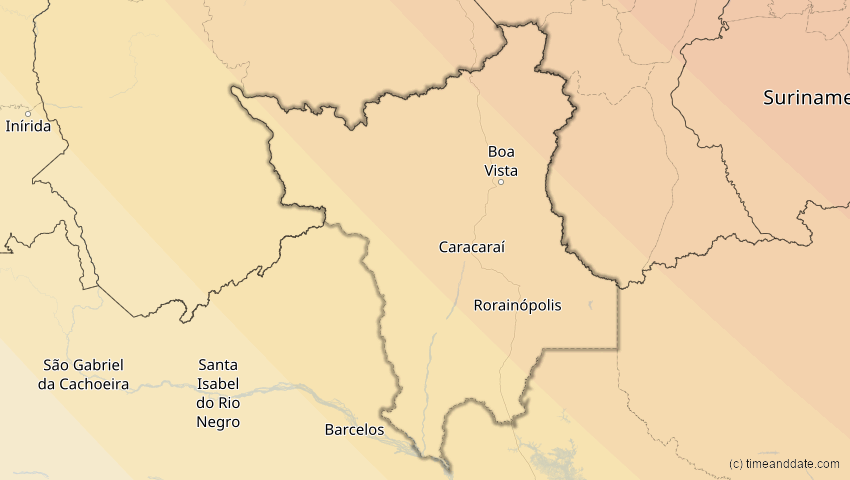 A map of Roraima, Brasilien, showing the path of the 14. Sep 2099 Totale Sonnenfinsternis