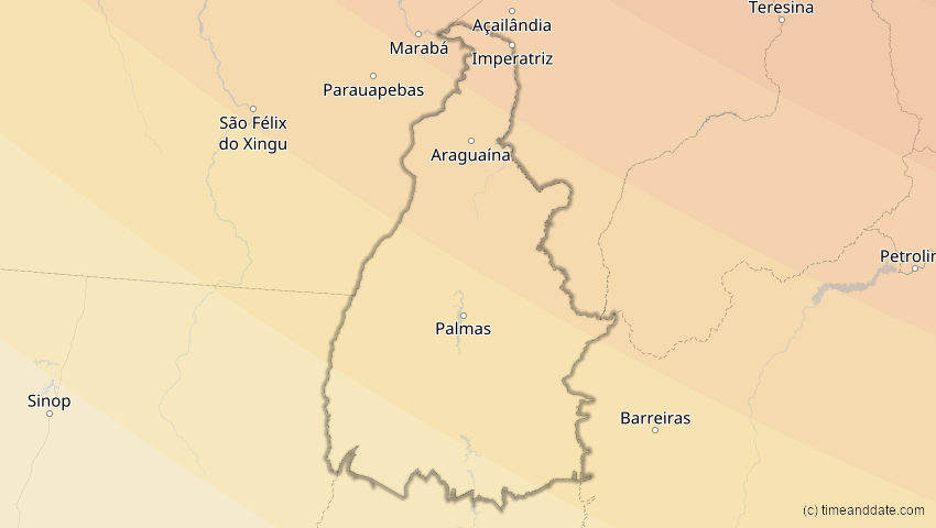 A map of Tocantins, Brasilien, showing the path of the 14. Sep 2099 Totale Sonnenfinsternis