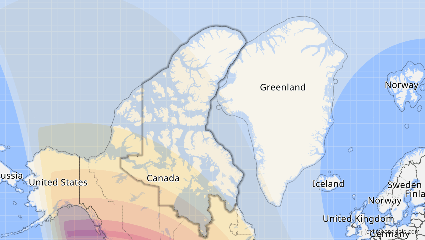 A map of Nunavut, Kanada, showing the path of the 14. Sep 2099 Totale Sonnenfinsternis