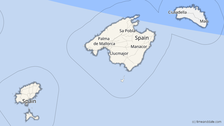 A map of Balearische Inseln, Spanien, showing the path of the 14. Sep 2099 Totale Sonnenfinsternis