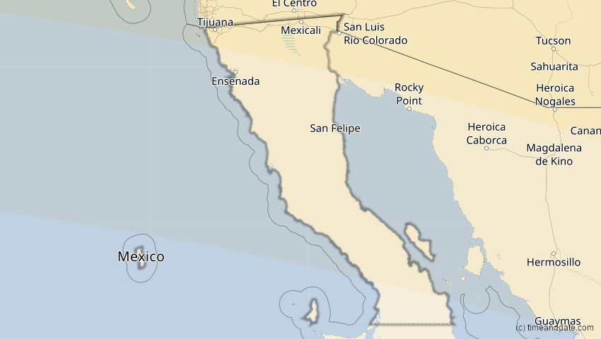A map of Baja California, Mexiko, showing the path of the 14. Sep 2099 Totale Sonnenfinsternis